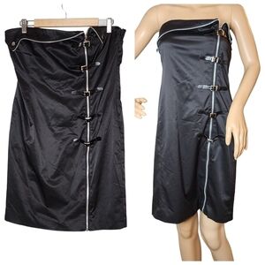 NWT TCEC Black strapless mini dress.  Buckle and zipper detail. Size large.